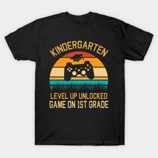 Kindergarten Level Up Unlocked Game On 1st Grade Happy Class Of Back To School Seniors Students T-Shirt